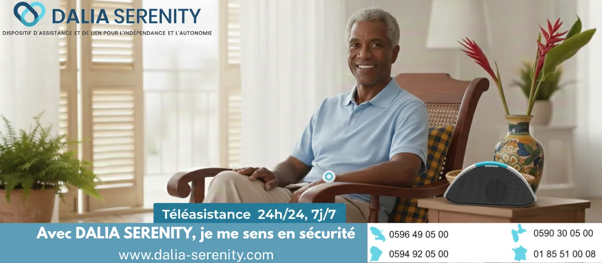 Senior souriant avec dispositif Dalia Serenity